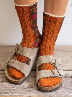 Natural Life Blossom Socks & Scrunchie, Set Of 3 - Rust -Natural Life Shop SOCK000055 3 20copy