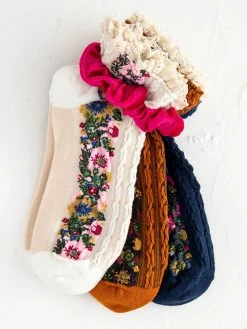 Natural Life Sock And Scrunchie Set - Navy Floral Border