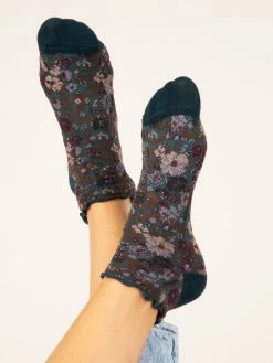 Natural Life Blossom Ankle Socks & Scrunchie, Set Of 3 - Dark Floral -Natural Life Shop SOCK172 3