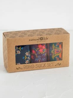 Natural Life Boxed Boho Sock, Set Of 3 - Plum Floral -Natural Life Shop SOCK184 1