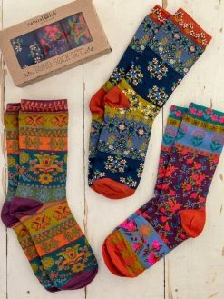 Natural Life Boxed Boho Sock, Set Of 3 - Plum Floral
