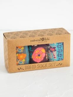 Natural Life Boxed Boho Sock, Set Of 3 - Cocoa Floral -Natural Life Shop SOCK185 1