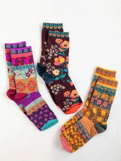 Natural Life Boxed Boho Sock, Set Of 3 - Cocoa Floral -Natural Life Shop SOCK185