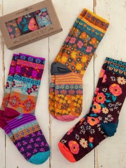 Natural Life Boxed Boho Sock, Set Of 3 - Cocoa Floral