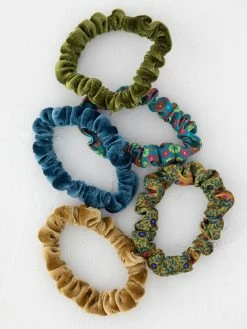 Natural Life Print And Velvet Scrunchies, Set Of 5 - Sage -Natural Life Shop Skinny Printed and Velvet Scrunchies Sage A1