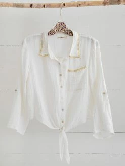 Natural Life Lola Tie Button Down - White -Natural Life Shop TOP000559 hang
