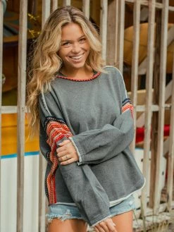 Natural Life Knit Trim Sweatshirt - Charcoal
