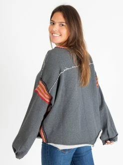 Natural Life Knit Trim Sweatshirt - Charcoal -Natural Life Shop Trim Sweatshirt 20Charcoal A2