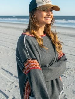 Natural Life Knit Trim Sweatshirt - Charcoal -Natural Life Shop Trim Sweatshirt 20Charcoal A3