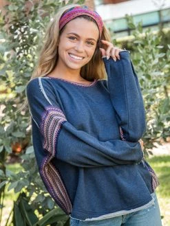 Natural Life Knit Trim Sweatshirt - Navy