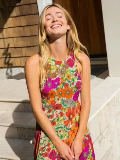 Natural Life Halle Printed Halter Maxi Dress - Fuschia Floral -Natural Life Shop VP3A0081