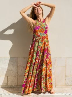 Natural Life Halle Printed Halter Maxi Dress - Fuschia Floral -Natural Life Shop VP3A0087 Edit
