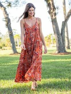 Natural Life Riley Maxi Dress - Orange Floral -Natural Life Shop VP3A0617