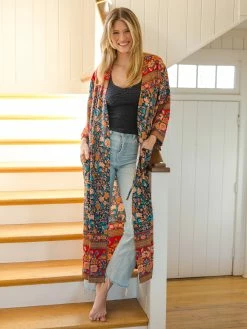 Natural Life Let's Go West Kaftan - Navy Red Floral Border -Natural Life Shop VP3A0873