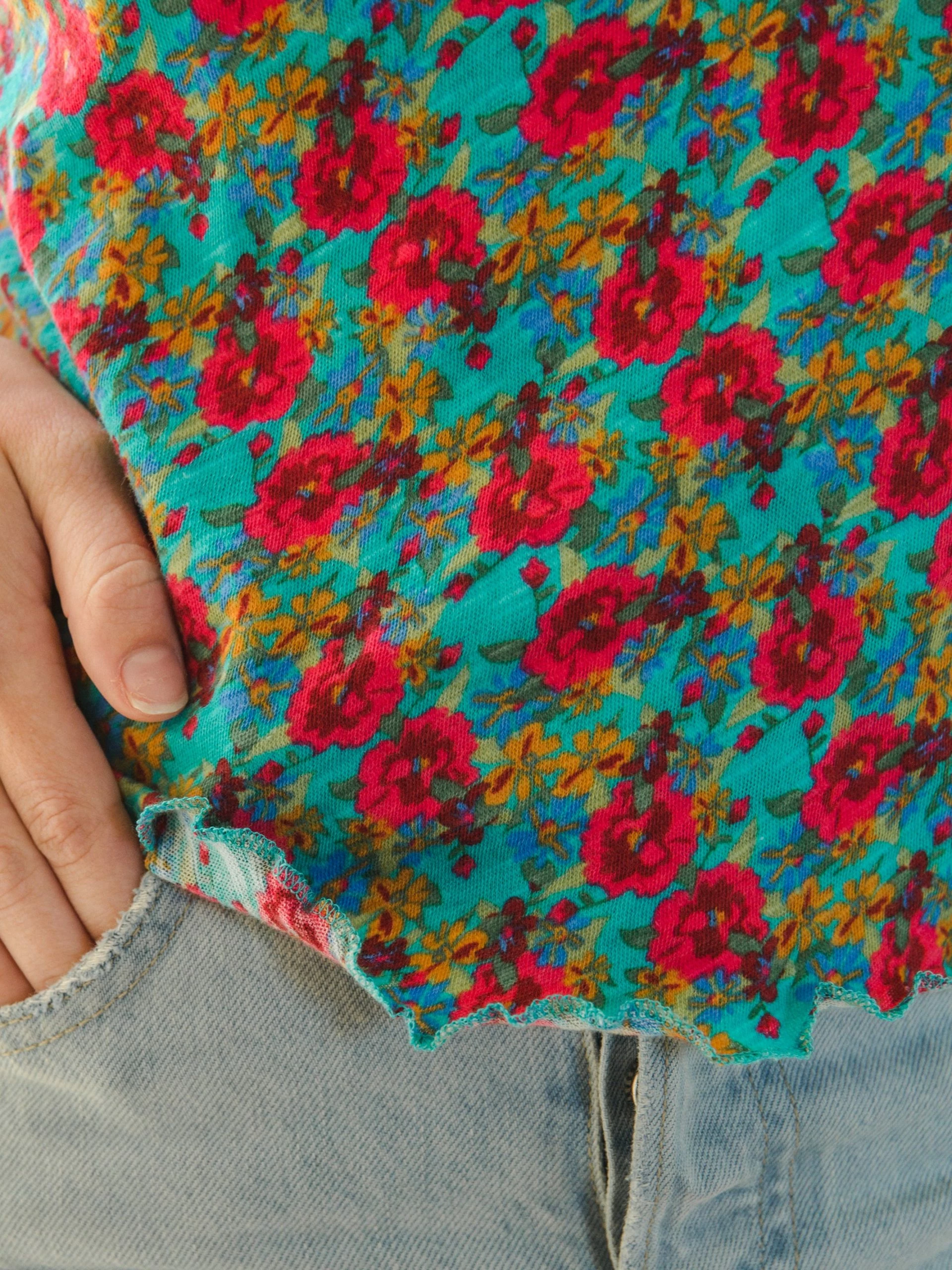 Natural Life Lily Printed Knit Tee Shirt - Red Turquoise Floral 6 Natural Life Lily Printed Knit Tee Shirt - Red Turquoise Floral - Image 4