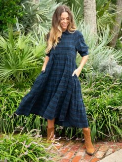 Natural Life Rebecca Tiered Dress - Blue Black Plaid