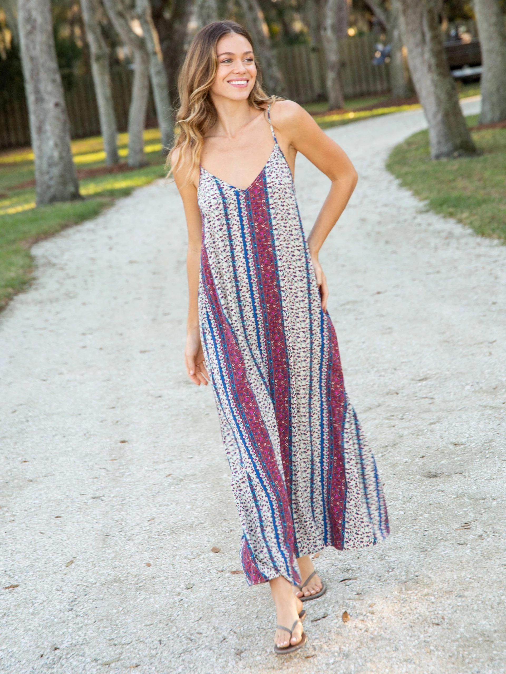 Natural Life Gracie V-Neck Slip Dress - Tan Stripe 4 Natural Life Gracie V-Neck Slip Dress - Tan Stripe - Image 2