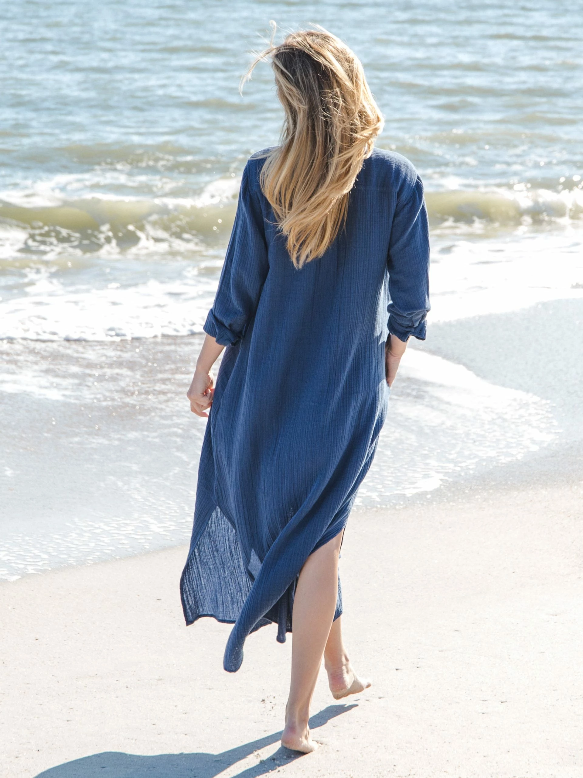 Natural Life Drew Gauze Shirt Dress - Blue 4 Natural Life Drew Gauze Shirt Dress - Blue - Image 2