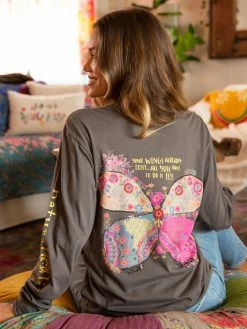 Natural Life Long Sleeve Comfy Tee Shirt - Wings Exist