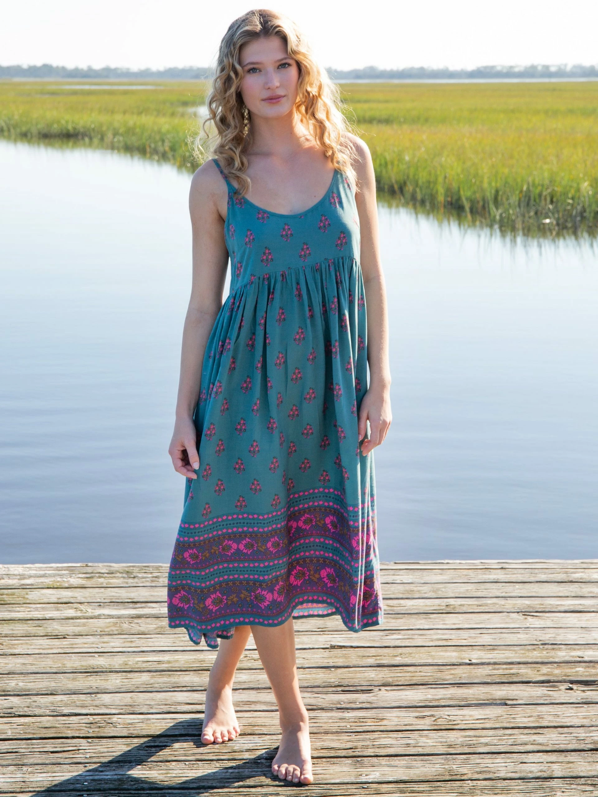 Natural Life Gigi Midi Dress - Teal Floral Border 4 Natural Life Gigi Midi Dress - Teal Floral Border - Image 2