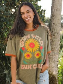 Natural Life Ringer Oversized Tee Shirt - Sun Child