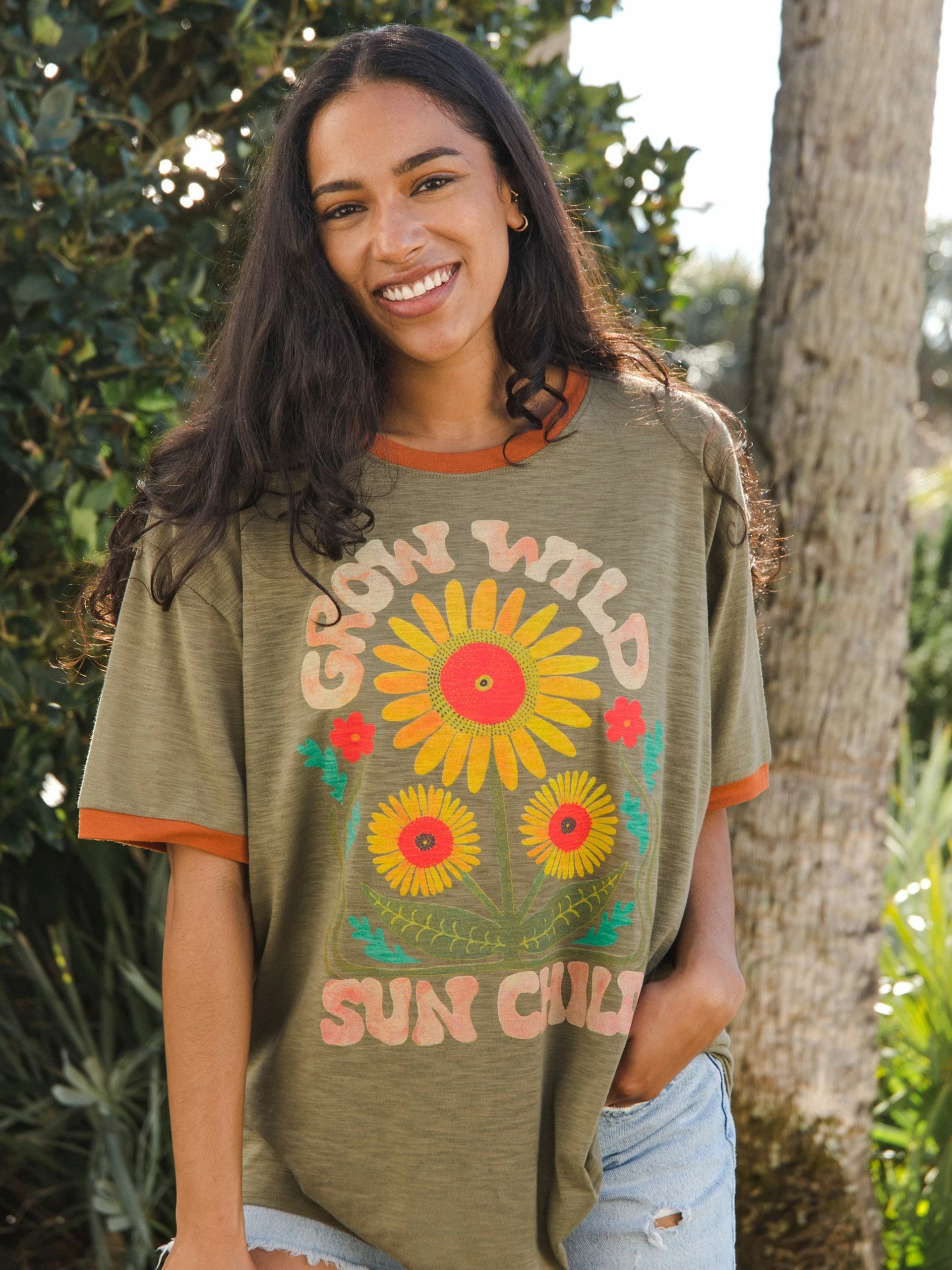 Natural Life Ringer Oversized Tee Shirt - Sun Child 3 Natural Life Ringer Oversized Tee Shirt - Sun Child