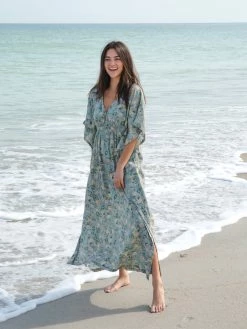 Natural Life Sanibel Kaftan Dress - Sage Green Floral