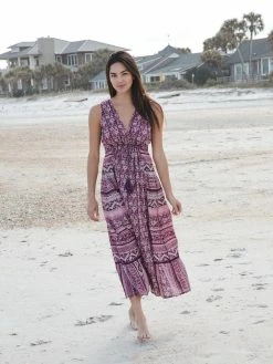 Natural Life Gianna Midi Beach Dress - Purple Floral Border