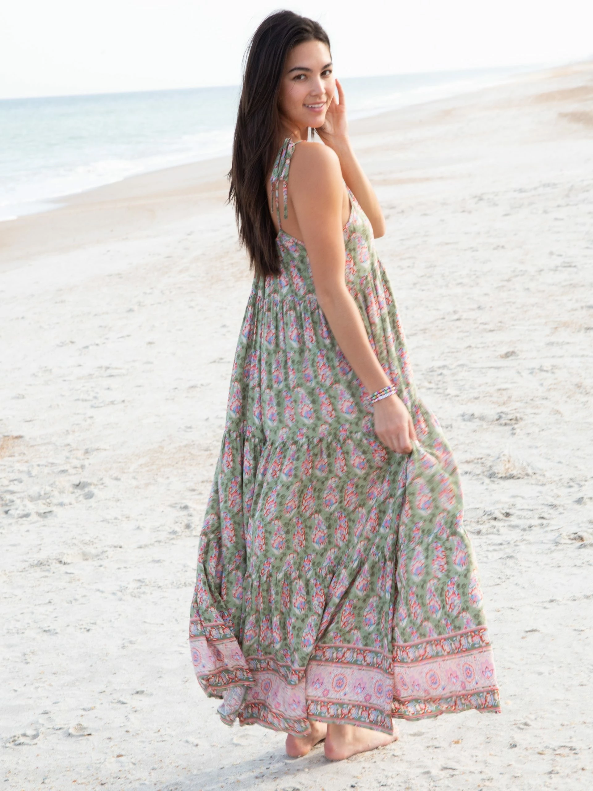 Natural Life Madi Long Slip Dress - Light Green Floral Border 5 Natural Life Madi Long Slip Dress - Light Green Floral Border - Image 3