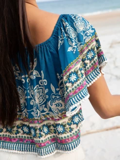 Natural Life Sabrina Crop Top - Navy Borders -Natural Life Shop VP3A5491 20copy