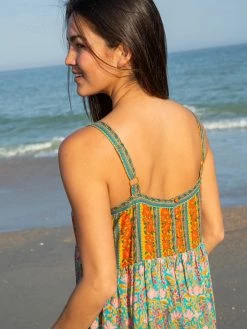 Natural Life Patti Side Slit Maxi Dress - Turquoise Orange Mixed Print -Natural Life Shop VP3A6192