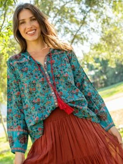 Natural Life Francesca Cotton Blouse - Turquoise -Natural Life Shop VP3A6424