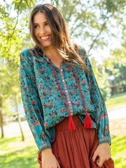 Natural Life Francesca Cotton Blouse - Turquoise