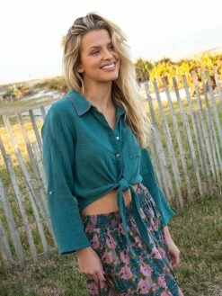 Natural Life Lola Tie Button Down - Teal -Natural Life Shop VP3A6628