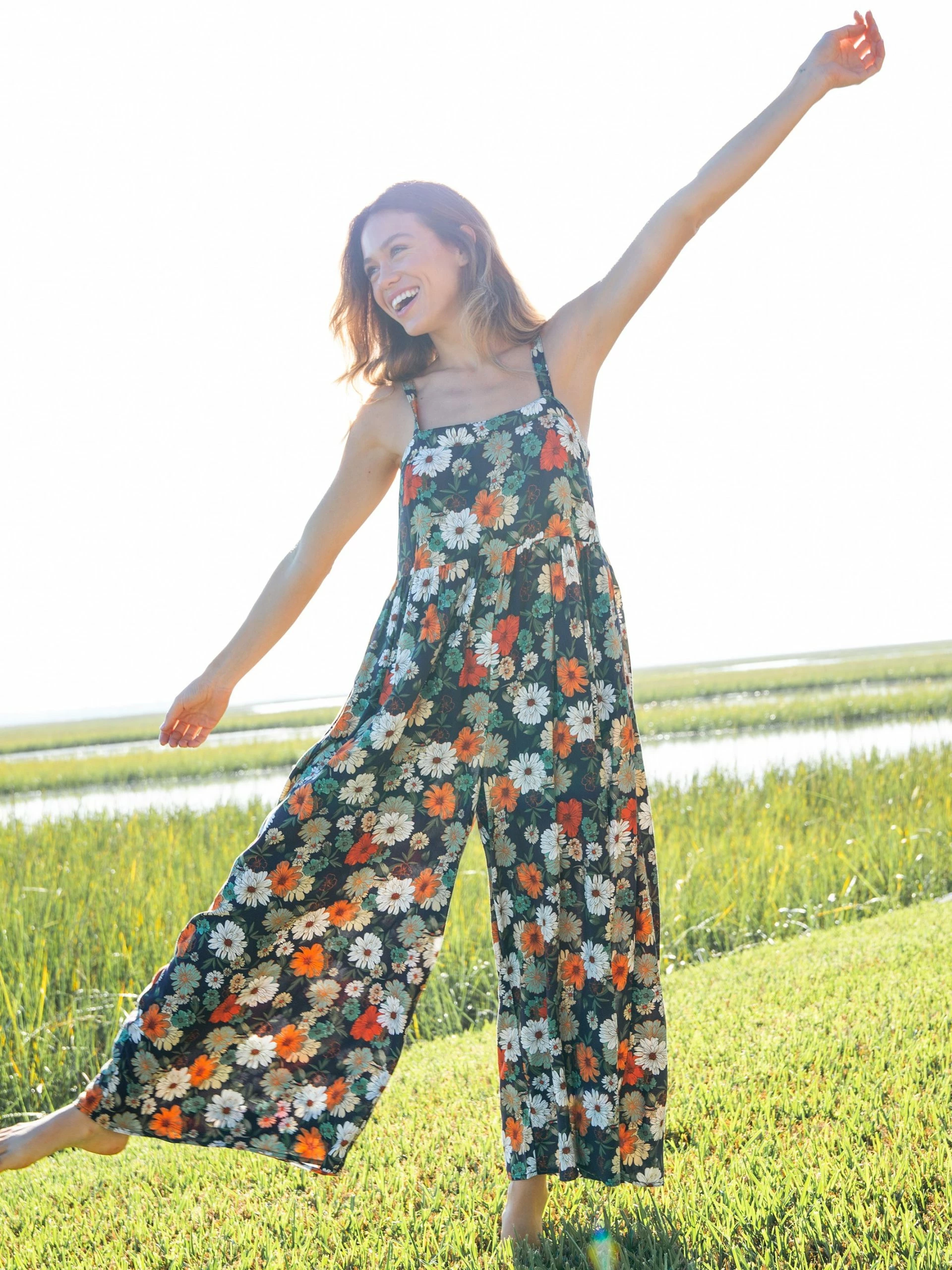Natural Life Patti Jumpsuit Orange - Purple Daisies 5 Natural Life Patti Jumpsuit Orange - Purple Daisies - Image 3