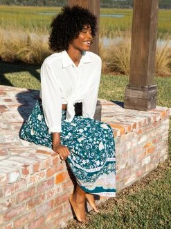 Natural Life Meadow Smocked Midi Skirt - Teal Border -Natural Life Shop VP3A7024 forsocial