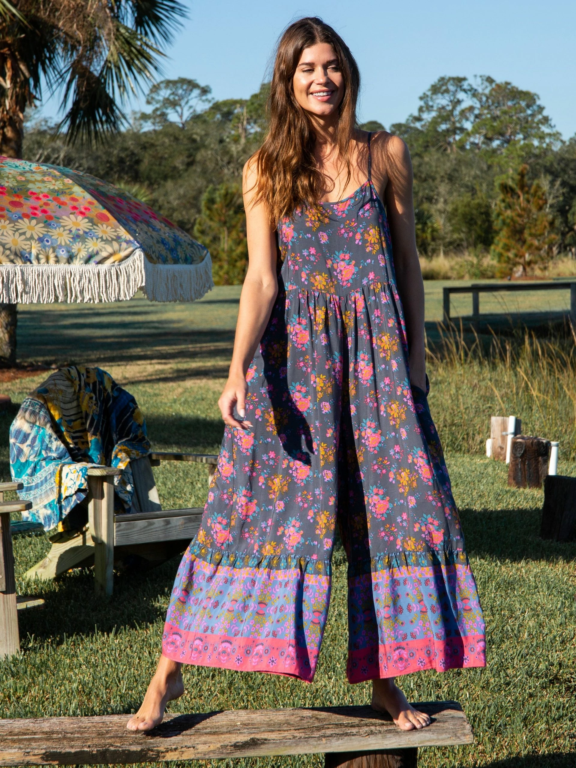 Natural Life Zoe Wide-Leg Jumpsuit - Charcoal Blue Border 3 Natural Life Zoe Wide-Leg Jumpsuit - Charcoal Blue Border