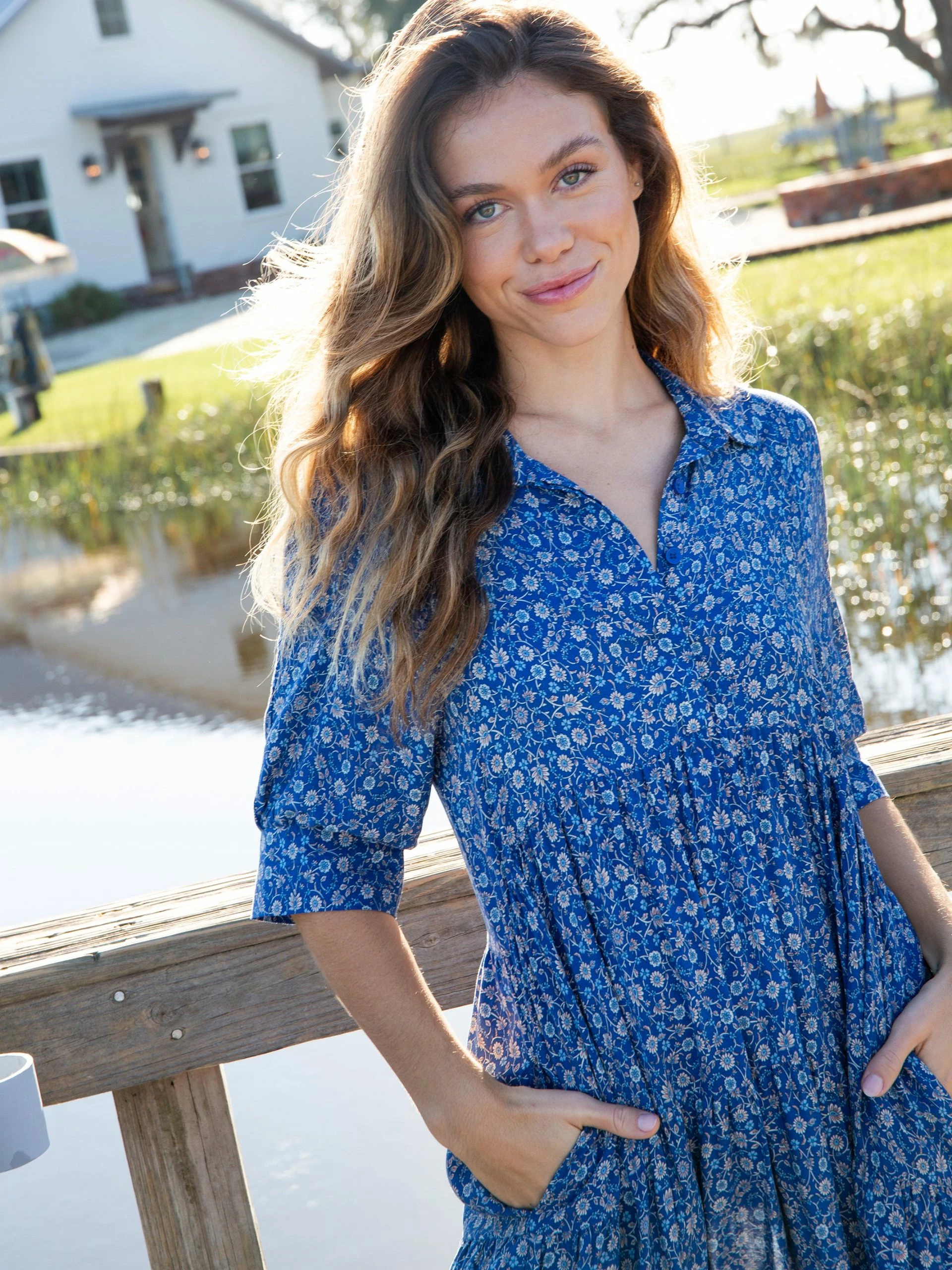 Natural Life Rebecca Tiered Dress - Blue Border 4 Natural Life Rebecca Tiered Dress - Blue Border - Image 2