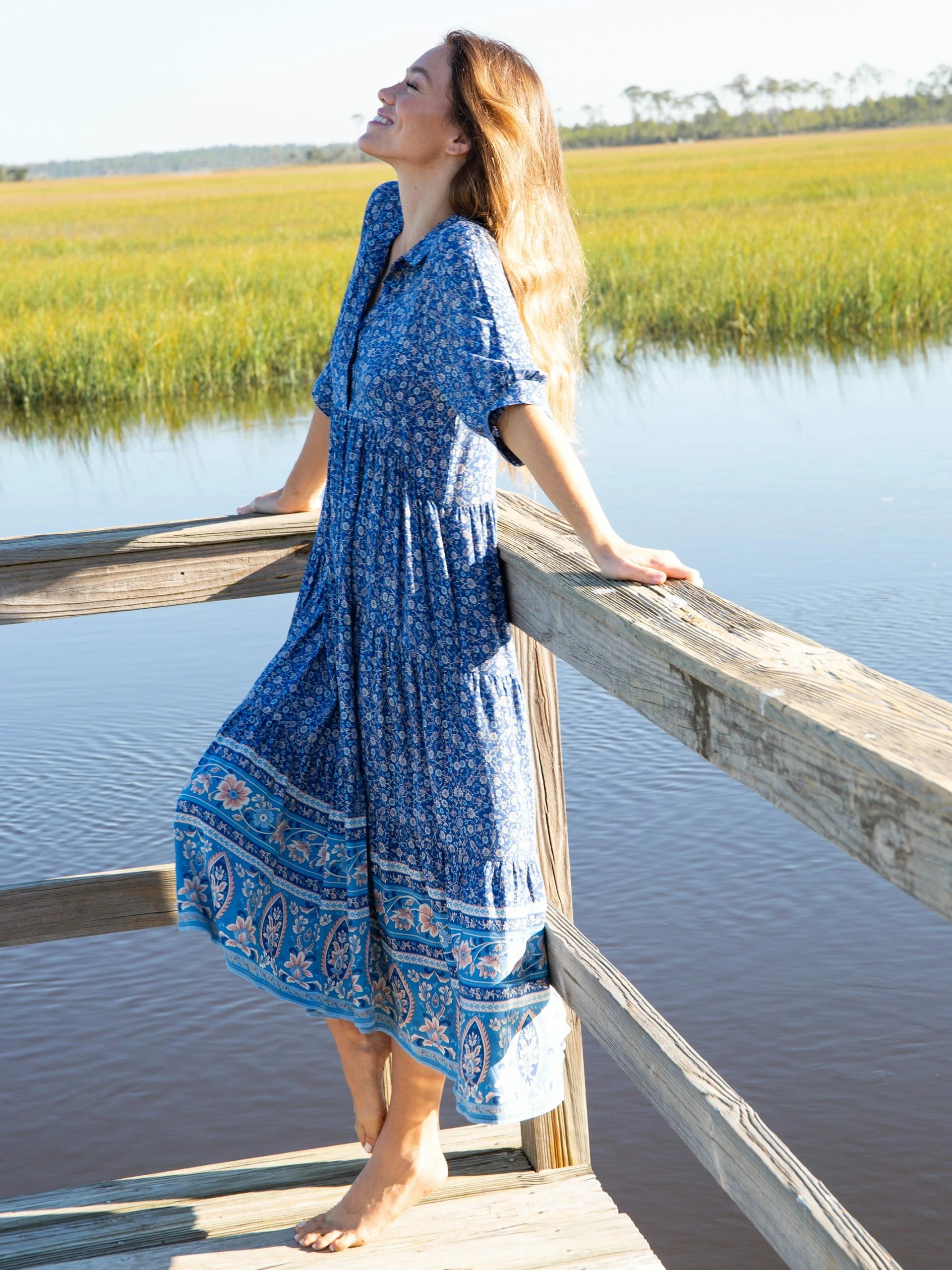 Natural Life Rebecca Tiered Dress - Blue Border 5 Natural Life Rebecca Tiered Dress - Blue Border - Image 3
