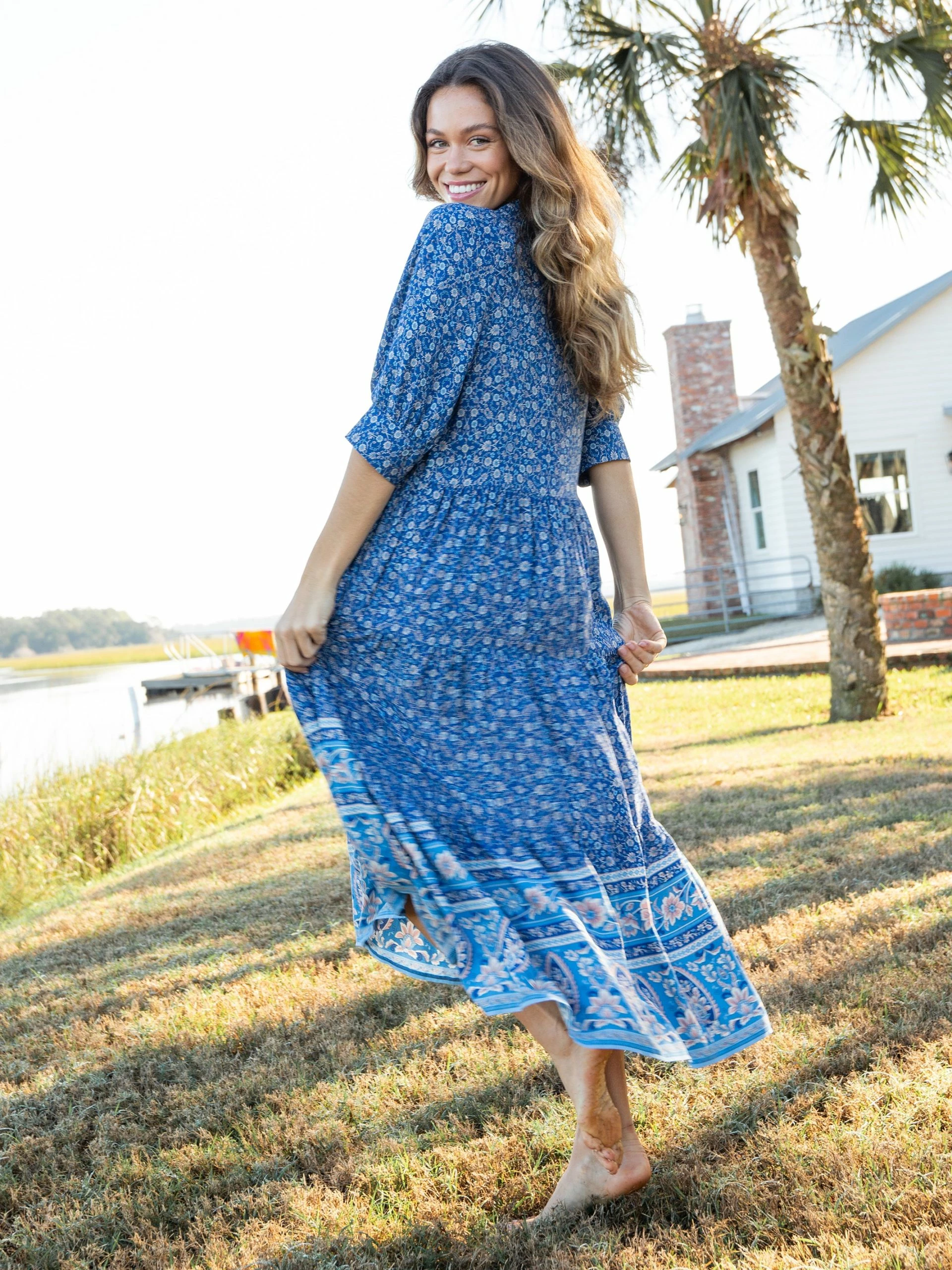 Natural Life Rebecca Tiered Dress - Blue Border 6 Natural Life Rebecca Tiered Dress - Blue Border - Image 4