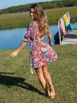 Natural Life Sophia Wrap Dress - Blue Red Floral