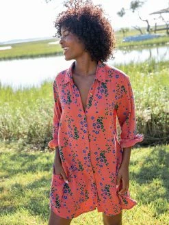 Natural Life Georgia Gauze Shirt Dress - Red Green Floral