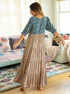 Natural Life Collette Tiered Maxi Dress - Blue Orange Mix Print -Natural Life Shop VP3A8248