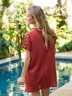 Natural Life Embroidered Tassel Dress - Rust -Natural Life Shop VP3A9371
