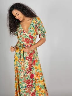 Natural Life Sophia Wrap Midi Dress - Gold Vintage Floral
