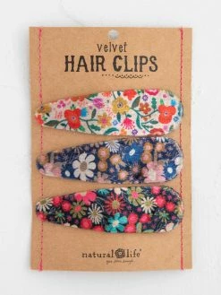 Natural Life Velvet Floral Hair Clips, Set Of 3