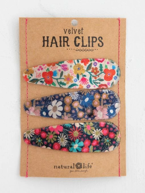 Natural Life Velvet Floral Hair Clips, Set Of 3 -Natural Life Shop Velvet Hair Clips Set 20Eggplant